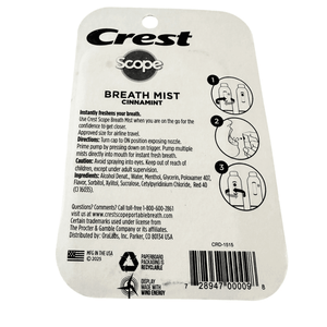 Crest Scope Breath Mist Spray Cinnamint Flavor Sugar Free, 0.24 fl oz Each, 4 Count