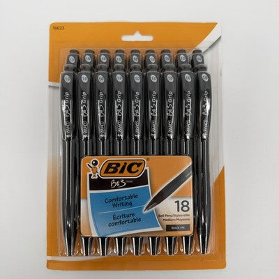 BIC BU3 Grip Retractable Ballpoint Pen, Medium Point, Black, 18-Count
