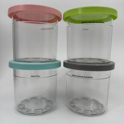 NINJA CREAMI 4 PACK (4) PINTS WITH STORAGE LIDS IN AQUA,LIME,PINK & GRAY