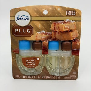 Febreze Plug In Air Freshener, Odor-Fighting Scented Oil Refill, Sea Salt Caramel & Maple, 2 Refill