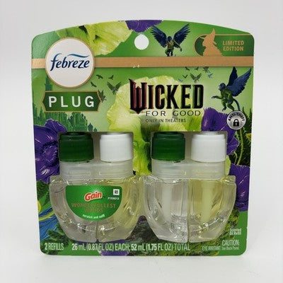 Febreze Plug In Air Freshener, "Wicked: For Good" Limited Edition Odor-Fighting Scented Oil Refill, Air Fresheners for Home and Bathroom and Kitchen, Long Lasting, Wonderfullest Woods, 2 Count