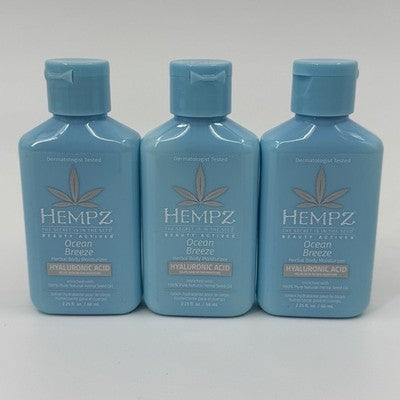 Lot of 3 Hempz Ocean Breeze Herbal Body Moisturizer w/ Hyaluronic Acid 2.25oz