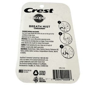 Crest Scope Breath Mist Spray Cinnamint Flavor Sugar Free, 0.24 fl oz Each, 4 Count