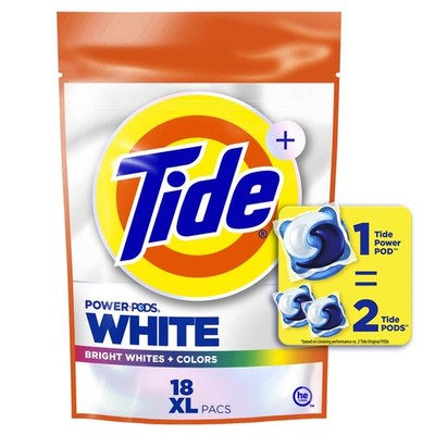 Tide Power PODS White Laundry Detergent Pacs, 18 Count, Brilliant Whitening + Color Protect