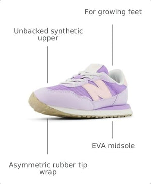 New Balance Kid's 237 V1 Bungee Sneaker, Lilac Glo/Shell Pink, 11 M Little Kid