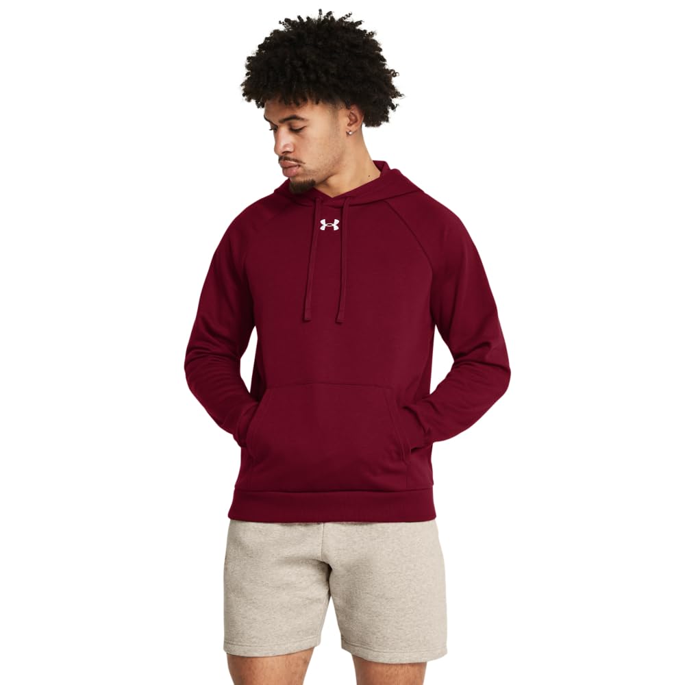 Under Armour Men's Rival Fleece Hoodie, (625) Cardinal / / White, Large Tall