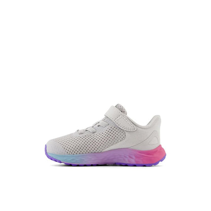 New Balance Kids Fresh Foam Arishi V4 Bungee Lace with Top Strap Running Shoe, Grey Matter/Mid Century Pink/Lilac Glo, 10 US Unisex Toddler