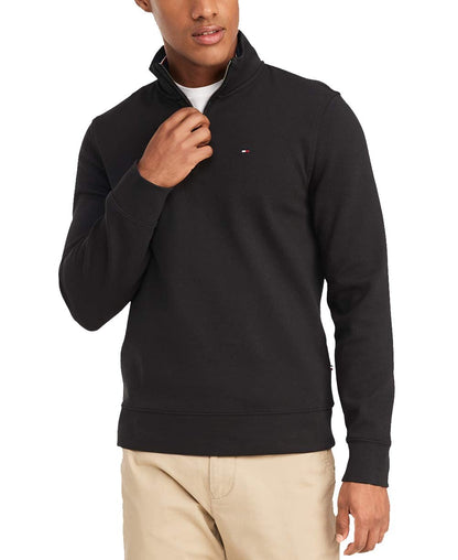 Tommy Hilfiger Mens Long Sleeve Fleece Quarter Zip Pullover Sweatshirt, Jet Black, XX-Large US