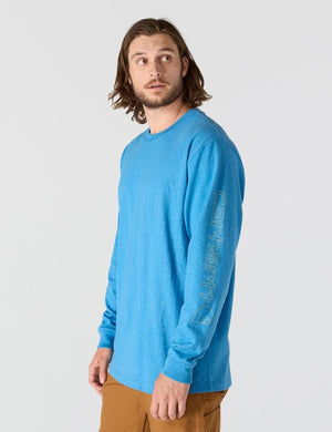 Carhartt Men's Dearborn Loose LS Logo T-Shirt Closeout, Horizon Blue Heather, X-Small