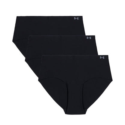 Under Armour Women's 3-pack Pure Stretch No Show Hipster Underwear, All-day Comfort Fit & Ultra-soft, Black Solid, X-Small