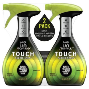 Febreze Unstopables Touch Fabric Spray, Burst of Freshness w/ Every Touch, 500mL Per, Up to 100 Touches - Paradise ( Pack 2 ) 33.8 Fl Oz