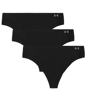Under Armour Women's 3-pack Pure Stretch No Show Thong Underwear, All-day Comfort Fit & Ultra-soft, Black Solid, X-Small