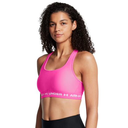 Under Armour Womens Crossback Mid Impact Sports Bra, (656) Rebel Pink/Rebel Pink/White, X-Small