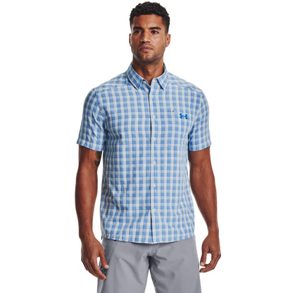 Under Armour Men's Drift Tide 2.0 Plaid Short-Sleeve T-Shirt, Stone (279)/Victory Blue, Small