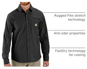 Carhartt Men's Force Sun Defender Relaxed Fit Lightweight Long-Sleeve Shirt, Black, Medium