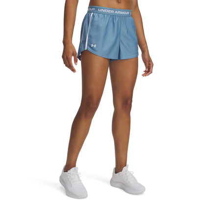 Under Armour Women's Tech Play Up Short, 3" Inseam Low Rise with Pockets, Quick Dry, Athletic Shorts for Workout, Running, and Gym, Blue Smoke/White, X-Large