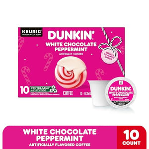 Dunkin' White Chocolate Peppermint Artificially Flavored Coffee, Keurig K-Cup Pods, 10 Count Box
