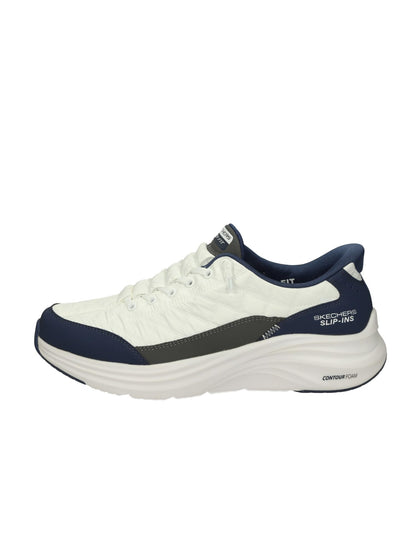 Skechers Men's Contour Foam Cozy Fit Hands Free Slip-in Sneaker,White/Navy,10