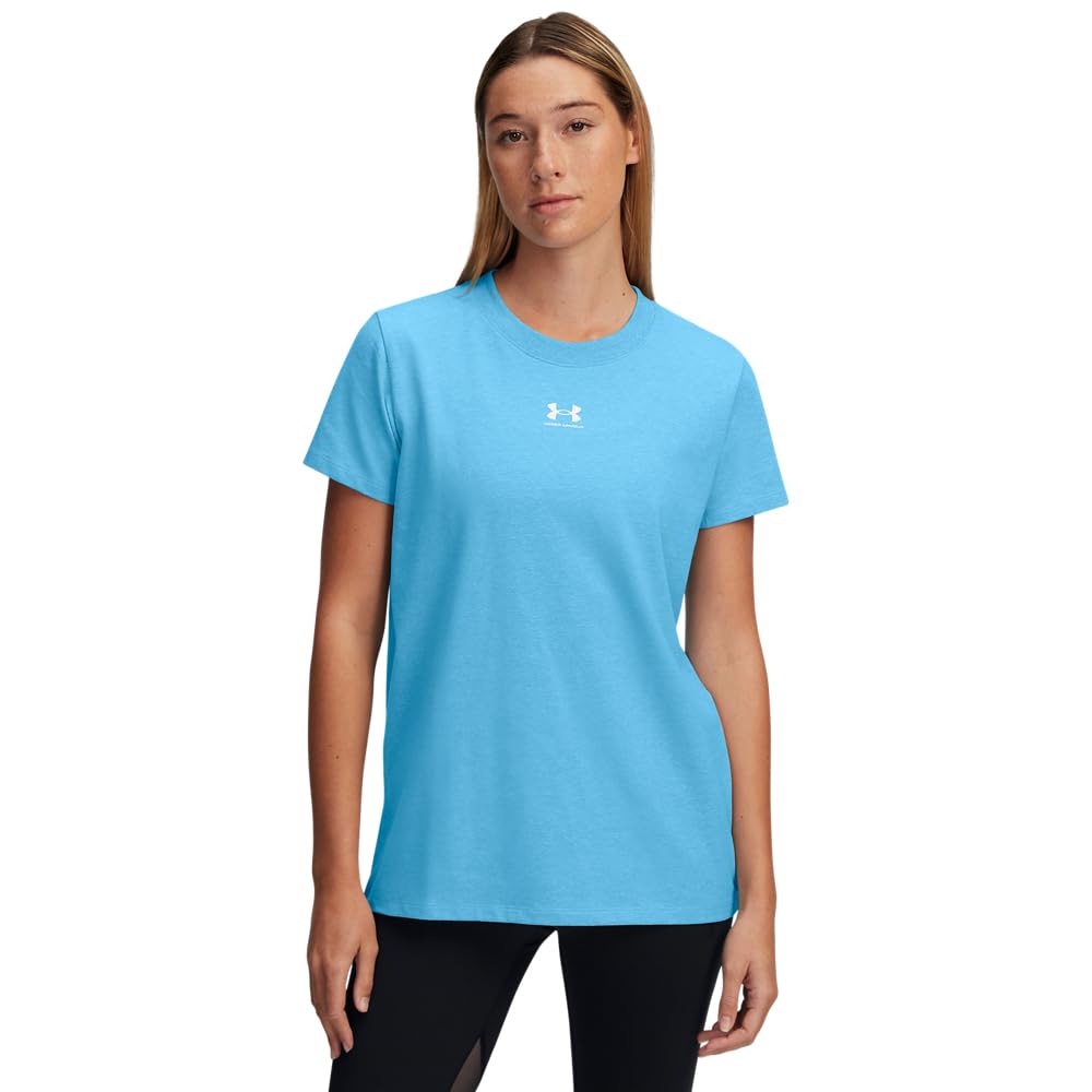 Under Armour Womens Rival Core Short Sleeve T Shirt, (453) Ether Blue / / White, X-Small