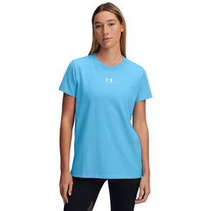 Under Armour Womens Rival Core Short Sleeve T Shirt, (453) Ether Blue / / White, X-Small