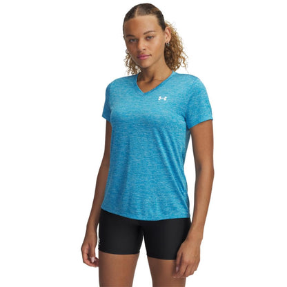 Under Armour Womens Tech Twist Short Sleeve V Neck, (452) Ether Blue / / White, X-Small