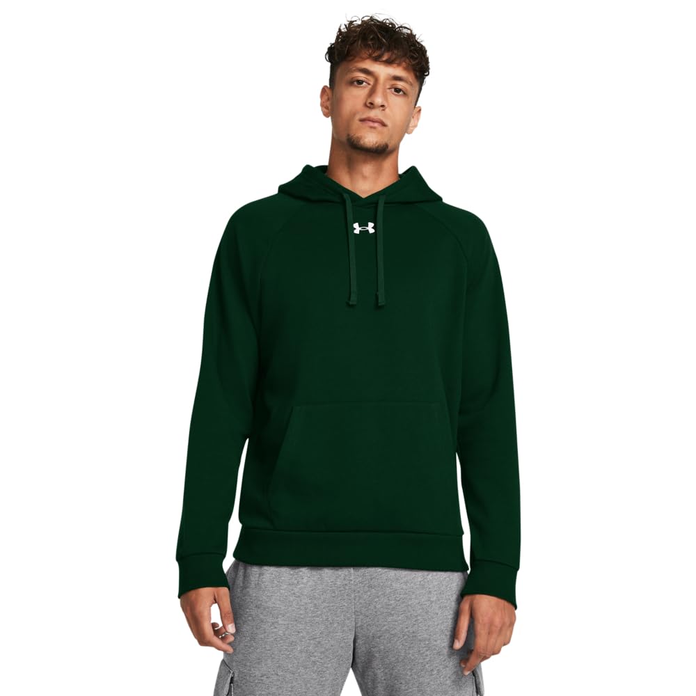 Under Armour Men's Rival Fleece Hoodie, (301) Forest Green / / White, Medium