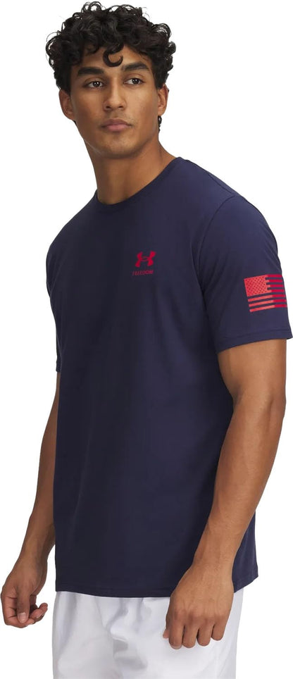 Under Armour, Mens, Freedom Flag Printed T-Shirt, Midnight Navy/Red, XX-Large