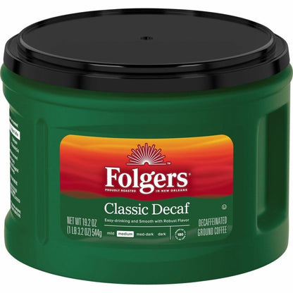 Folgers Decaf Coffee, Ground Coffee, Classic Medium Roast, 19.2 Ounce Canister