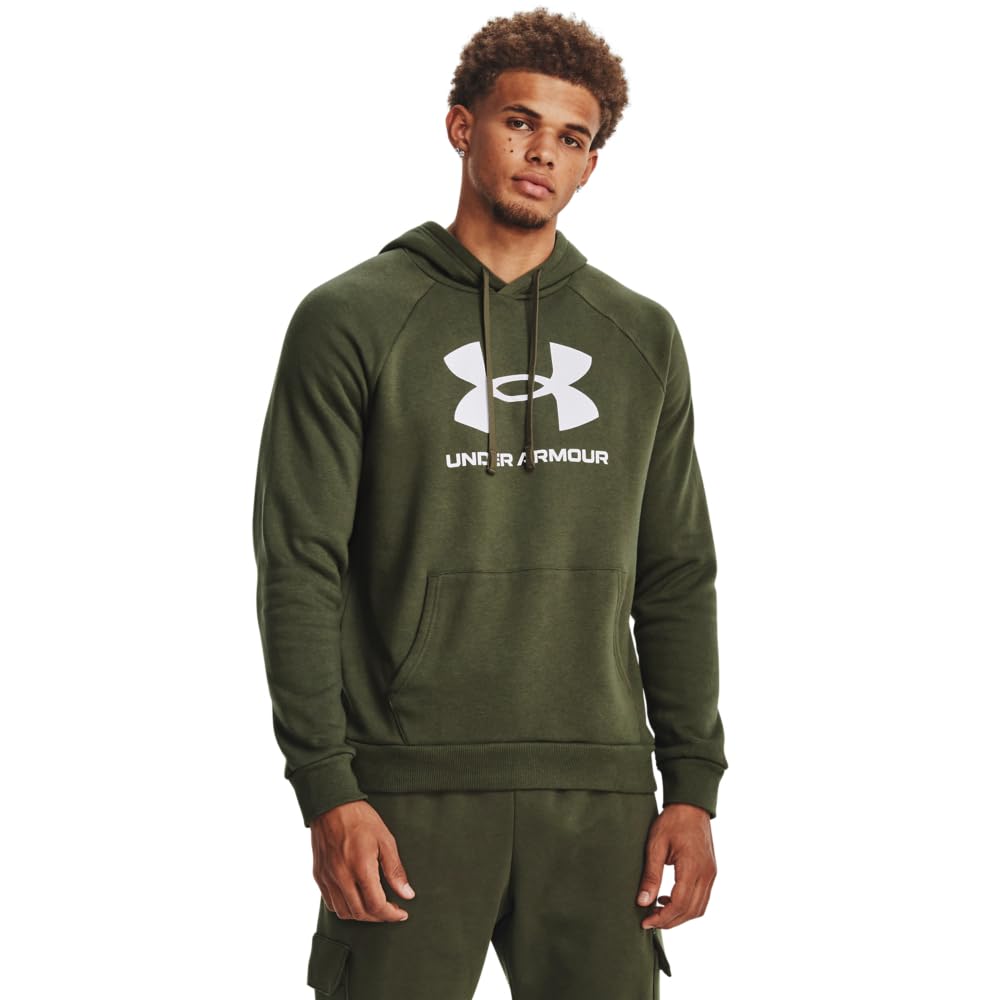 Under Armour Men's Rival Fleece Logo Hoodie, (390) Marine OD Green / / White, X-Large