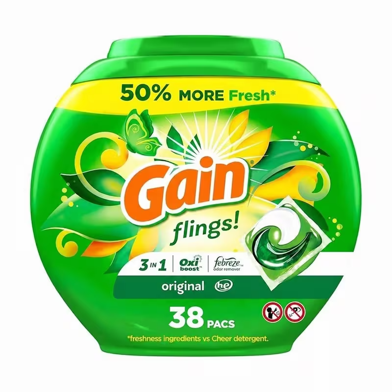 Gain Flings 3-in-1 Detergent Pacs with Oxi & Febreze, Original, 38 Count