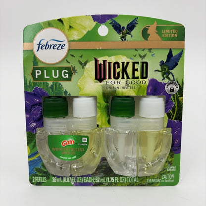 Febreze Plug In Air Freshener, "Wicked: For Good" Limited Edition Odor-Fighting Scented Oil Refill, Air Fresheners for Home and Bathroom and Kitchen, Long Lasting, Wonderfullest Woods, 2 Count