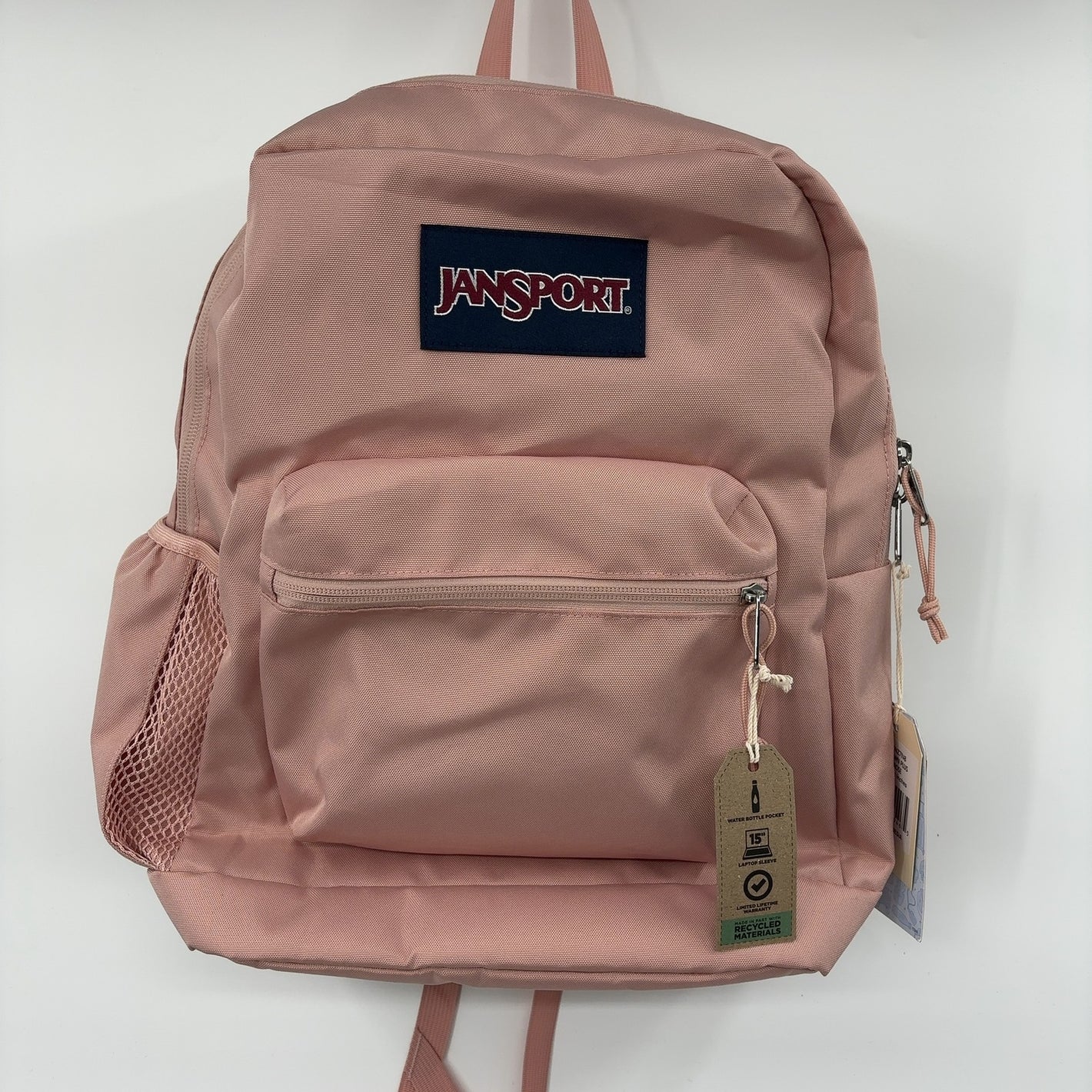 JanSport Cross Town Plus Backpack - Large Main Compartment, Side Water Bottle Pocket, 15-Inch Padded Laptop Sleeve - Misty Rose