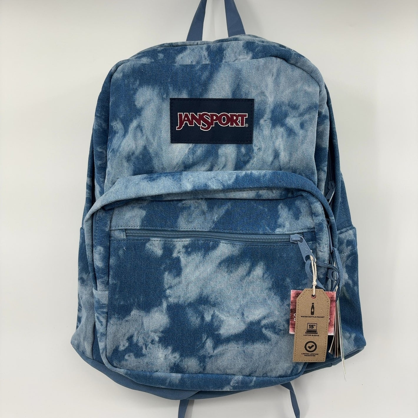 JanSport Right Pack Expressions Backpack – Main Compartment, 15-inch Padded Laptop Compartment, Side Water Bottle Pocket, Utility Pocket with Zippered Rain Flap, Denim Wash Blue