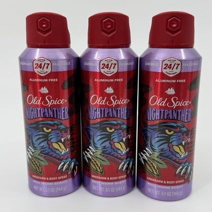 Old Spice Aluminum Free Body Spray for Men, 24/7 Odor Protection, 24/7 Lasting Fragnance & Freshness, Cologne Quality Scent, Nightpanther with Rich Warm Scent, 5.1 oz (Pack of 3)