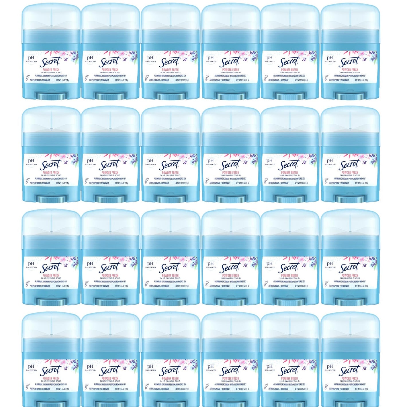 Secret Antiperspirant and Deodorant for Women, 24hr Sweat & Odor Protection, PH Balanced Protection, Gentle on Skin, Invisible Solid, Travel Size, Powder Fresh Scent, 0.5 oz (Pack of 24)