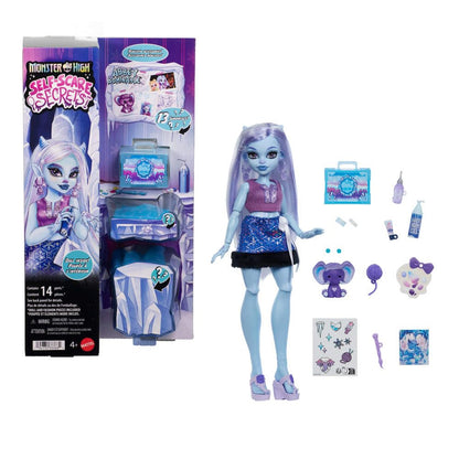 Monster High Self-Scare Secrets Abbey Bominable Doll and Accessories Set with 13 Realistic Surprises Like Henna, Painting and Crochet Crafts