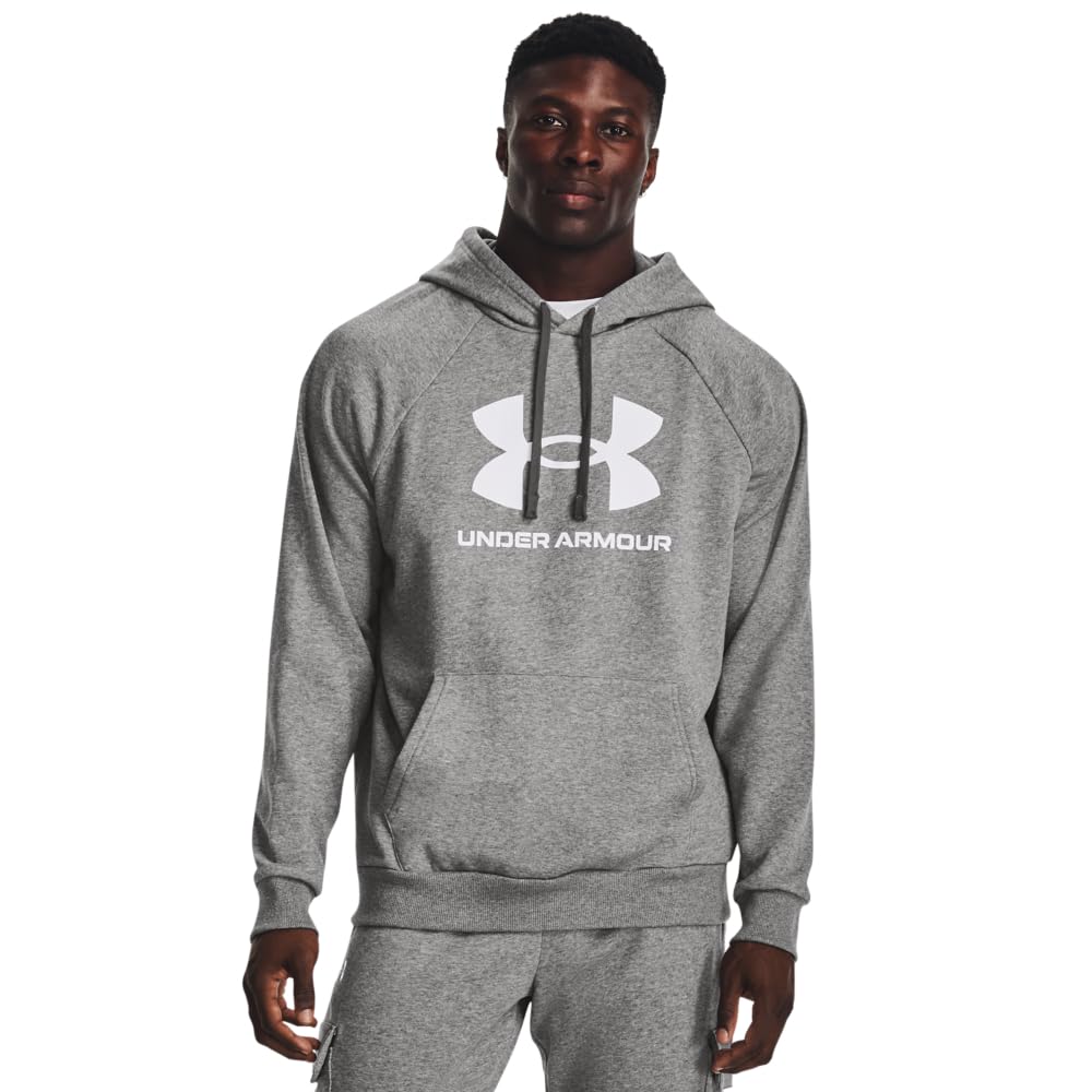 Under Armour Men's Rival Fleece Logo Hoodie, (025) Castlerock Light Heather / / White, X-Large
