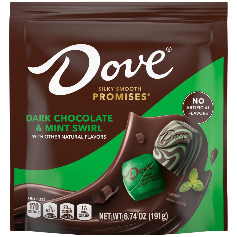 DOVE PROMISES Dark Chocolate & Mint Swirl Candy, 6.74 Oz Bag (Pack of 8)