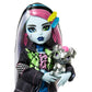 Monster High Frankie Stein Doll in Denim Jacket and Shorts, Includes Pet Dog Watzie and Accessories Like a Backpack, Snack and Notebook