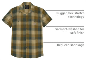 Carhartt Men's Rugged Flex Relaxed Fit Lightweight Short-Sleeve Plaid Shirt, Forestry Green, Large