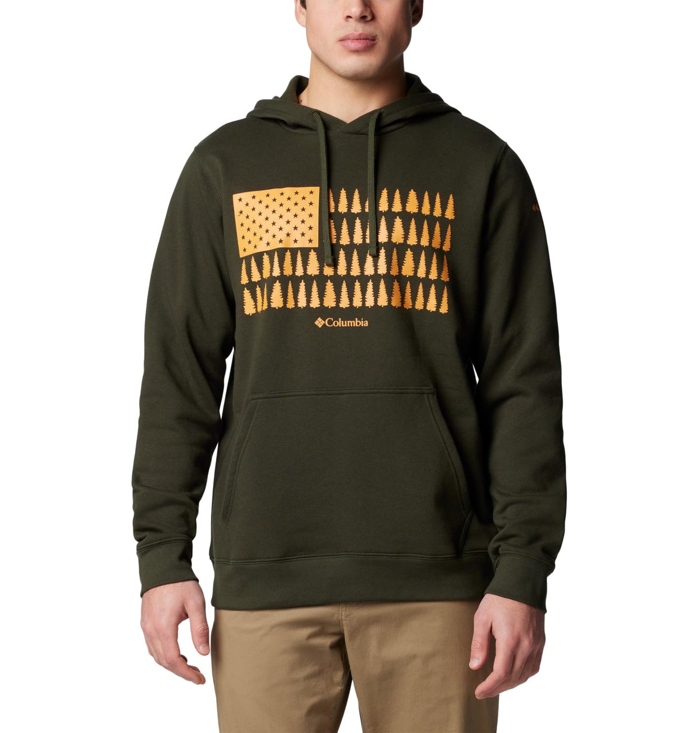 Columbia Men's Trek Graphic Hoodie, Greenscape/Treestripe Flag, XX-Large
