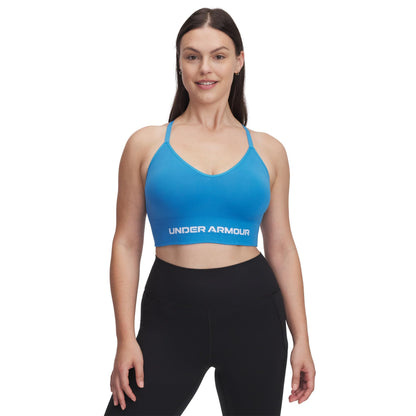 Under Armour, Womens, Vanish Seamless Low Impact Sports Bra, Ether Blue/White, Medium