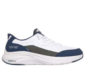 Skechers Men's Contour Foam Cozy Fit Hands Free Slip-in Sneaker,White/Navy,10
