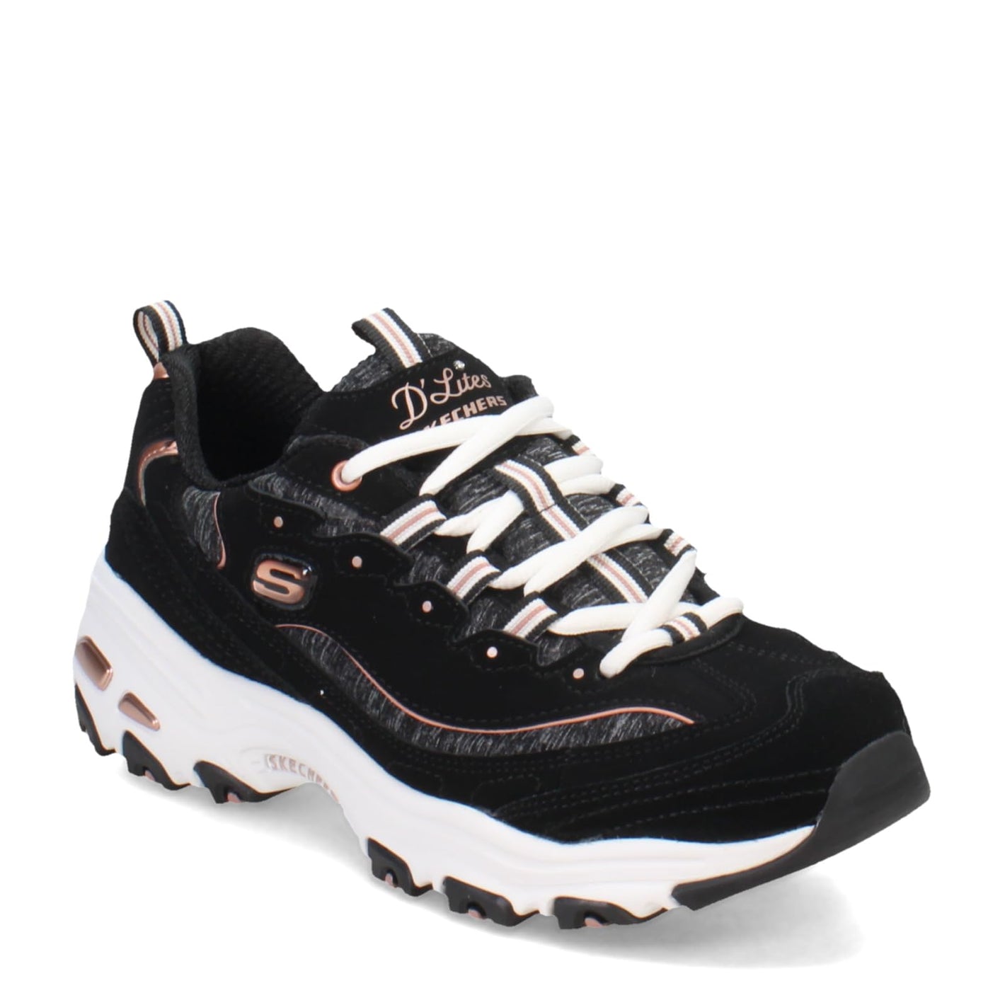 Skechers Women's D'Lites - Me Time Lace Up Fashion Sneakers, Black/Rose Gold, 9