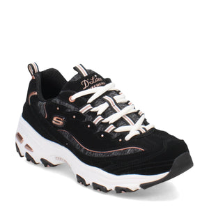 Skechers Women's D'Lites - Me Time Lace Up Fashion Sneakers, Black/Rose Gold, 9