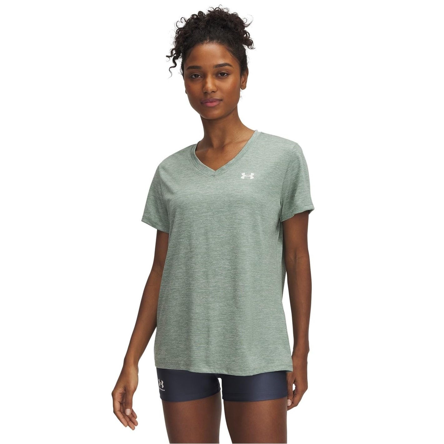 Under Armour Womens Tech Twist Short Sleeve V Neck, (348) Silica Green / / White, X-Small
