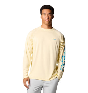 Columbia Men's PFG Terminal Tackle Long Sleeve Fishing Shirt, Lemon Wash/Blue Echo Logo, Small