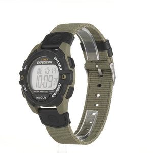 Timex Men's Expedition Digital CAT 41mm Watch  Green & Black Case with Black Fabric & Leather Strap