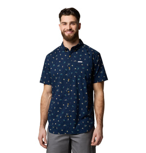 Columbia Mens Rapid Rivers Printed Short Sleeve Shirt, Collegiate Navy Deserted, Small