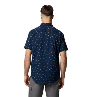 Columbia Mens Rapid Rivers Printed Short Sleeve Shirt, Collegiate Navy Deserted, Small